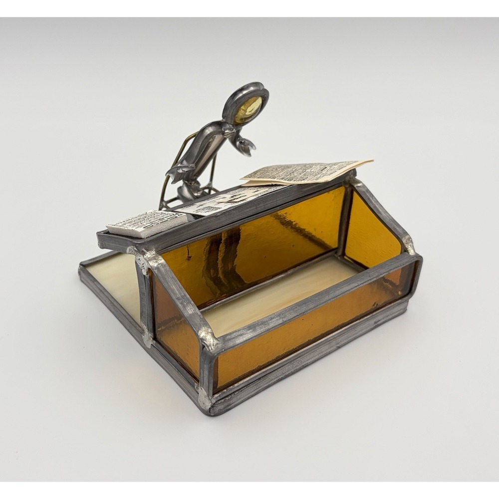 Vintage Carl Goeller Stained Glass Business Card Holder Stock Broker Wall Street